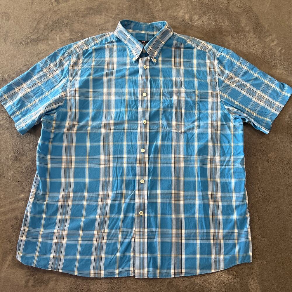 Marks & Spencer Shirt Mens Extra Large Plaid Blue White Gray  Blue Harbour
